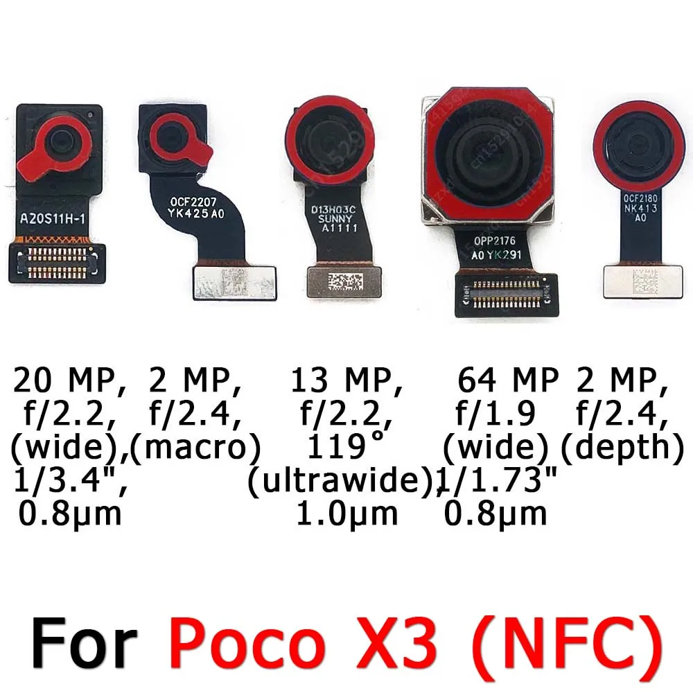 For Xiaomi Mi Poco X3 Pro NFC Backside Frontal Back Front Facing Rear Selfie View Camera Module Small Flex Spare Parts