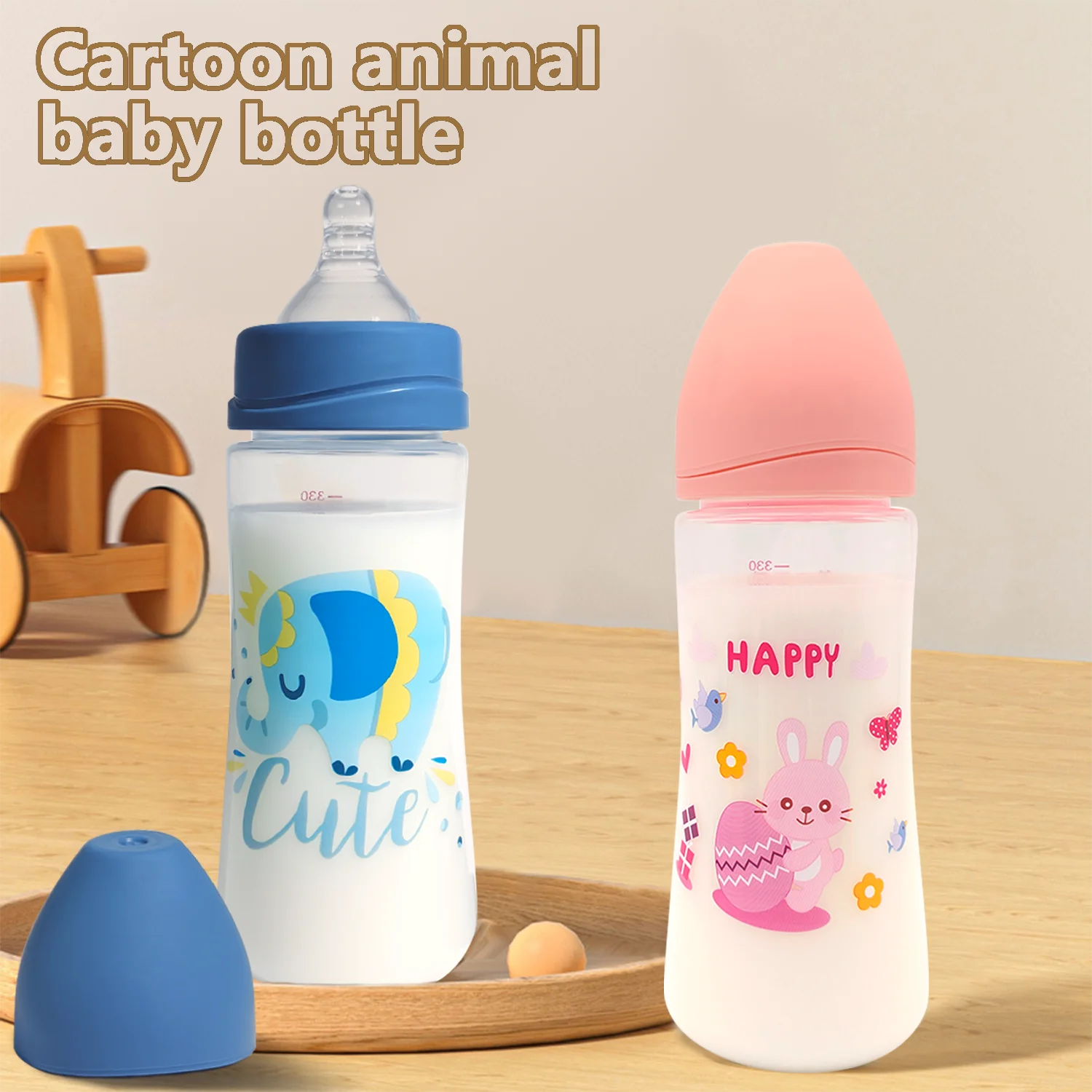 

330ml Anti-Choking Cartoon Baby Bottle for Newborns, BPA-Free PP Material, Gift Set for 0-12 Months Infants