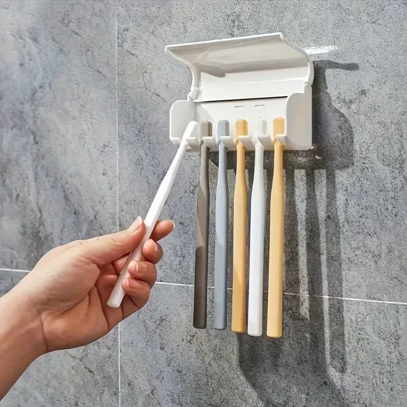 Dies ist ein einzelner Zahnbürstenhalter für 6 Zahnbürsten, mit Abdeckung und selbstklebender Rückseite, einfach an der Wand zu montieren, sehr empfehlenswert zur Organisation von Zahnbürsten in Badezimmern und Duschräumen. – Detail 5