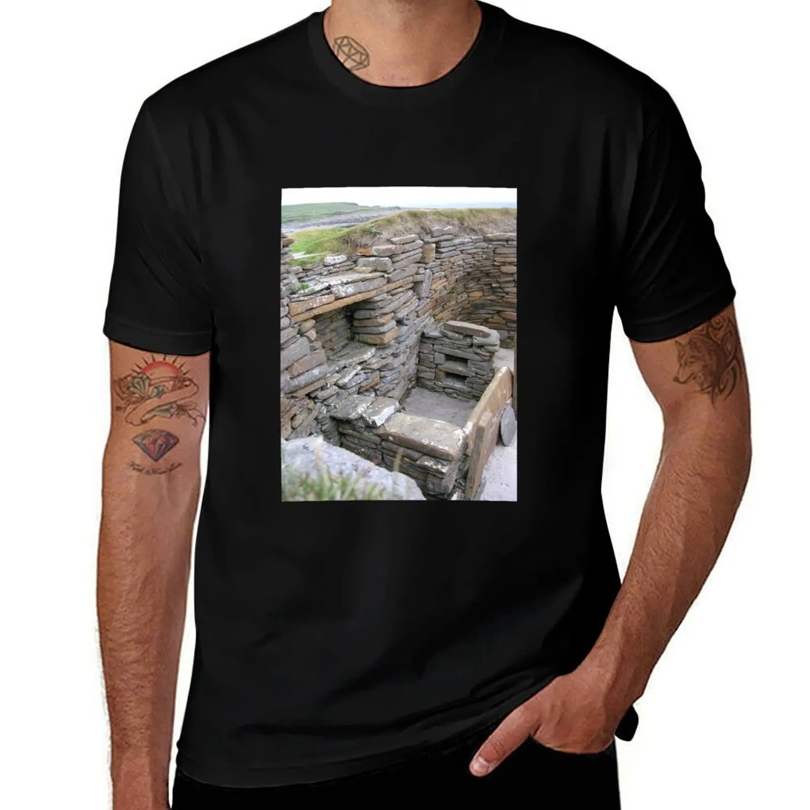 Interior of Neolithic house, Skara Brae T-Shirt Plus Size Workout Short Sleeve Top T-Shirt