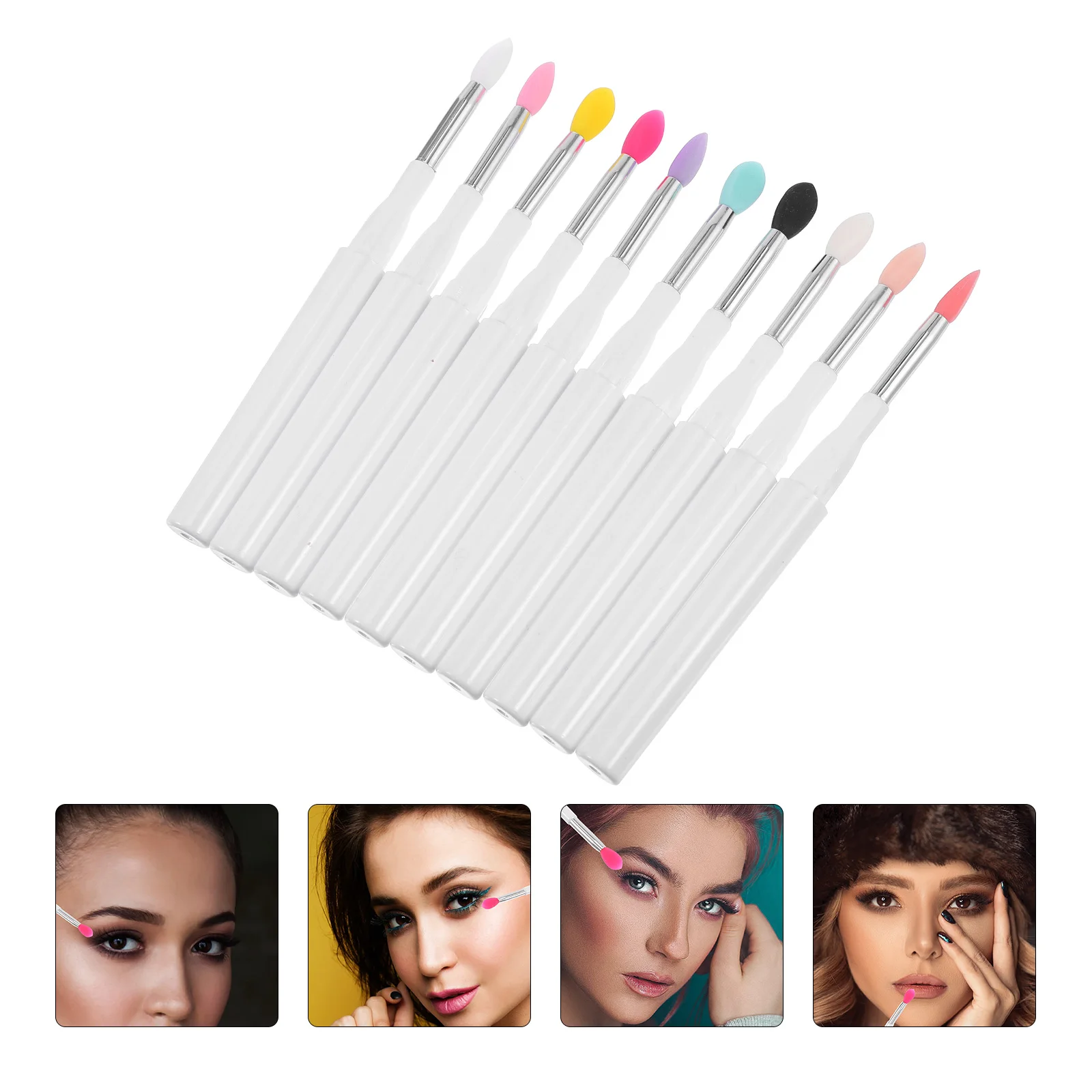 10pcs Silicone Lip Brush Set For Lipstick Eyeshadow Application Portable Brush Kit Women Makeup Tool Beauty Supply