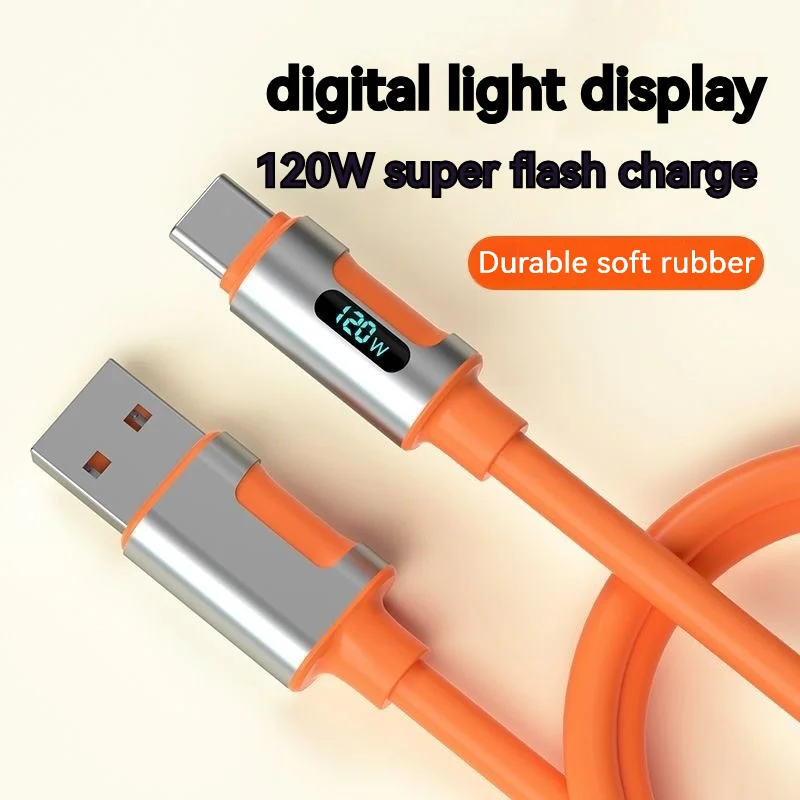 120W Usb C Datakabel 6a Supersnel Opladen Digitaal Display Type C Flash Opladen Voor Iphone 15 Pro Xiaomi Samsung 1M 1.5M 2M