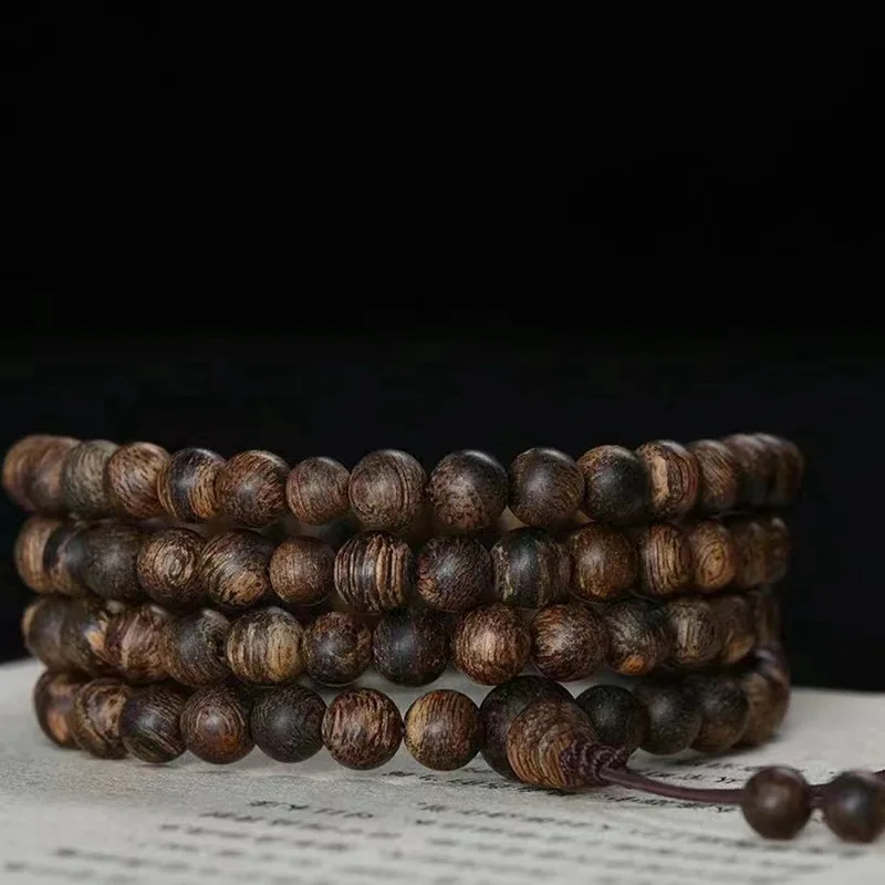 Natural Vietnam Nha Trang Agarwood Barrel Shaped Bead Bracelet Fidelity Old Eaglewood Buddha Beads Female Men's Single Circle Co