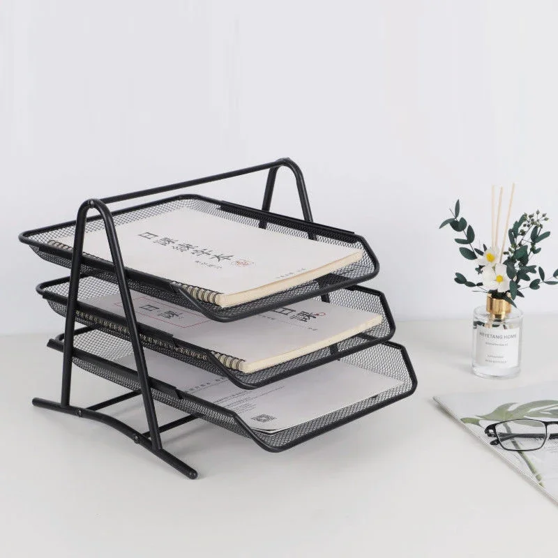 New File Tray Desktop Organizer Anti-Rust 3-4 Layers Metal Wide Entry Desk File Document Letter Organizer Tray Storage Rack