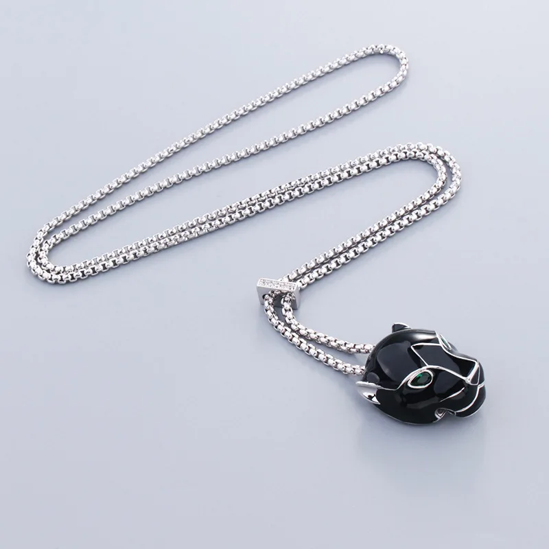 Europe America Designer Luxury Sweater Chain Men Women Lady Black Enamel Leopard Head Pendant Long Thick Necklace