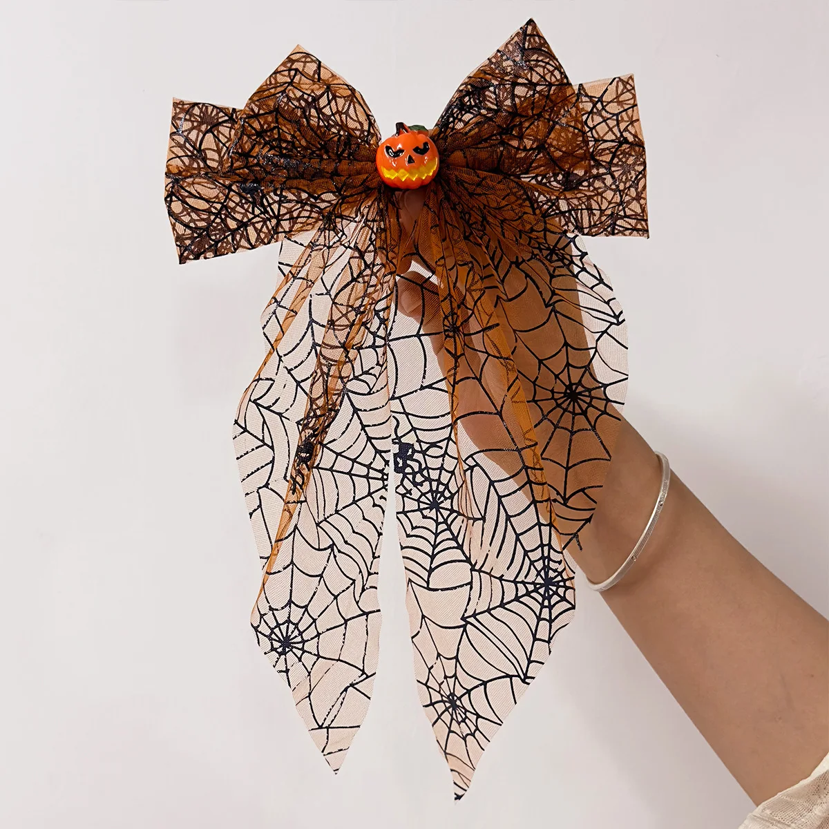Halloween Pumpkin Spider Web Big Bow Spring Hair Clip Barrette Gothic Cosplay Party Hair Accessory for Women Costume Decoration