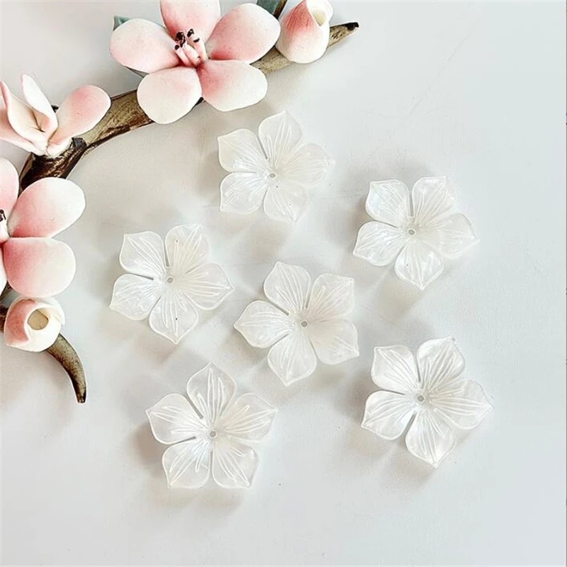 10Pcs/Lot Acetic Acid 30MM Torus Imitation Shell White Flower Beads Petals Charm Connectors Diy Hair Jewelry Making Accessories