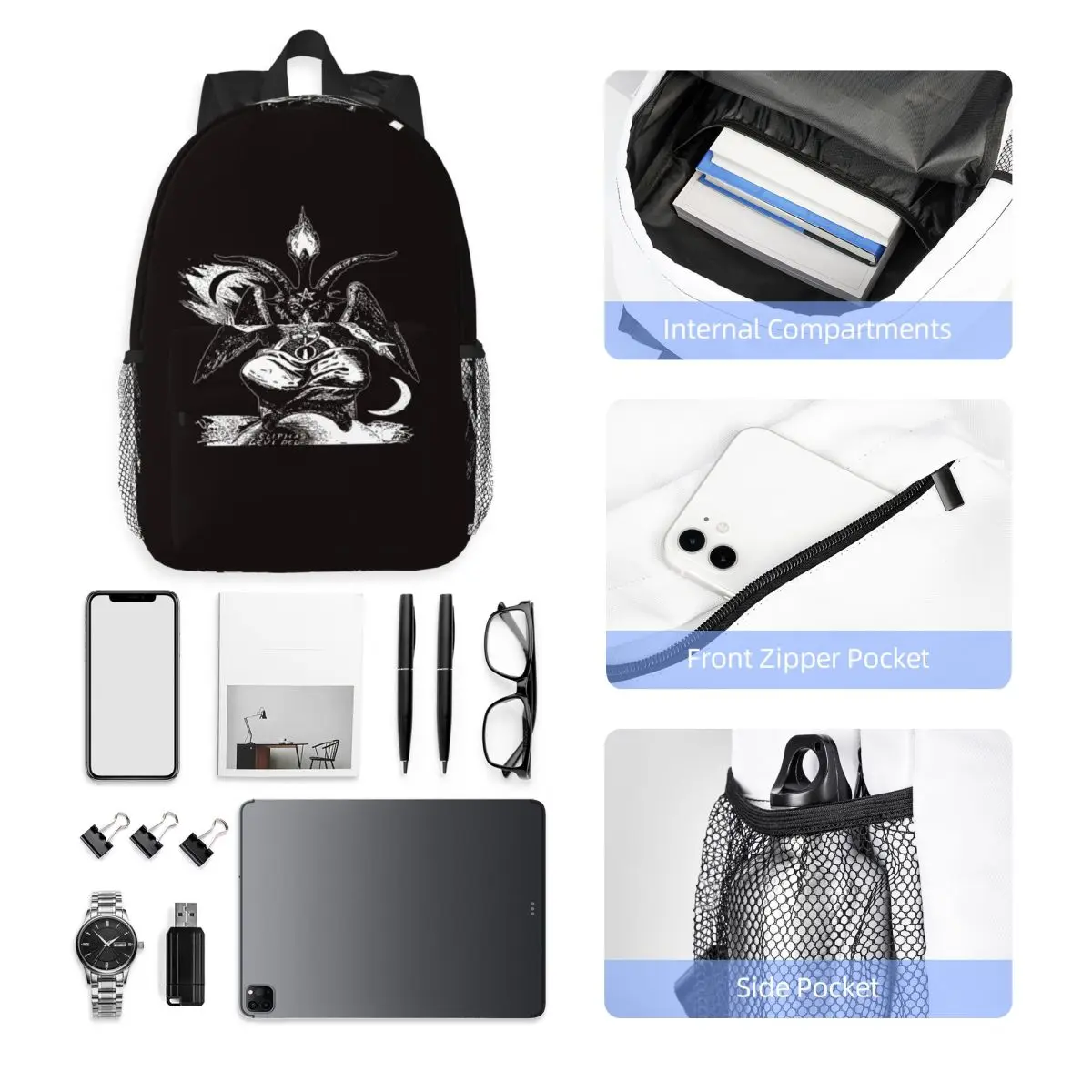 Baphomet Goat Satan Devil Goth Backpack Hot Sale Daypack Large Capacity Boys Girls BookBag Shoulder Bags Men Women School Bag