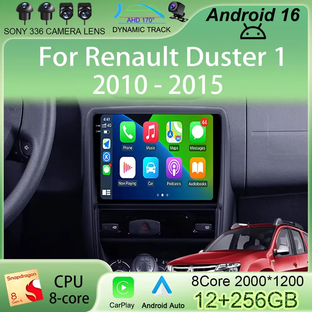 

Автомагнитола Android 16 с мультимедиа и видеоплеером для Renault Duster 1 2010-2015, Carplay, Autoradio, навигация GPS, камера 360, 4G