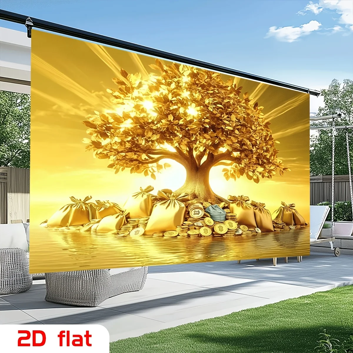 Luxurious Gold Tree Tapestry Wall Hanging Art Polyester Fabric Home Decor Decoration for Living Room Gold Money Wealth Pattern