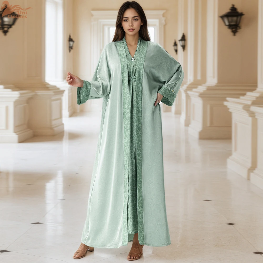 Dubai Open Abaya Muslim Sets for Women Kimono Cardigan Long Dress 2 Pieces Kebaya Turkey Kaftan Islam Clothing Morocco Caftan