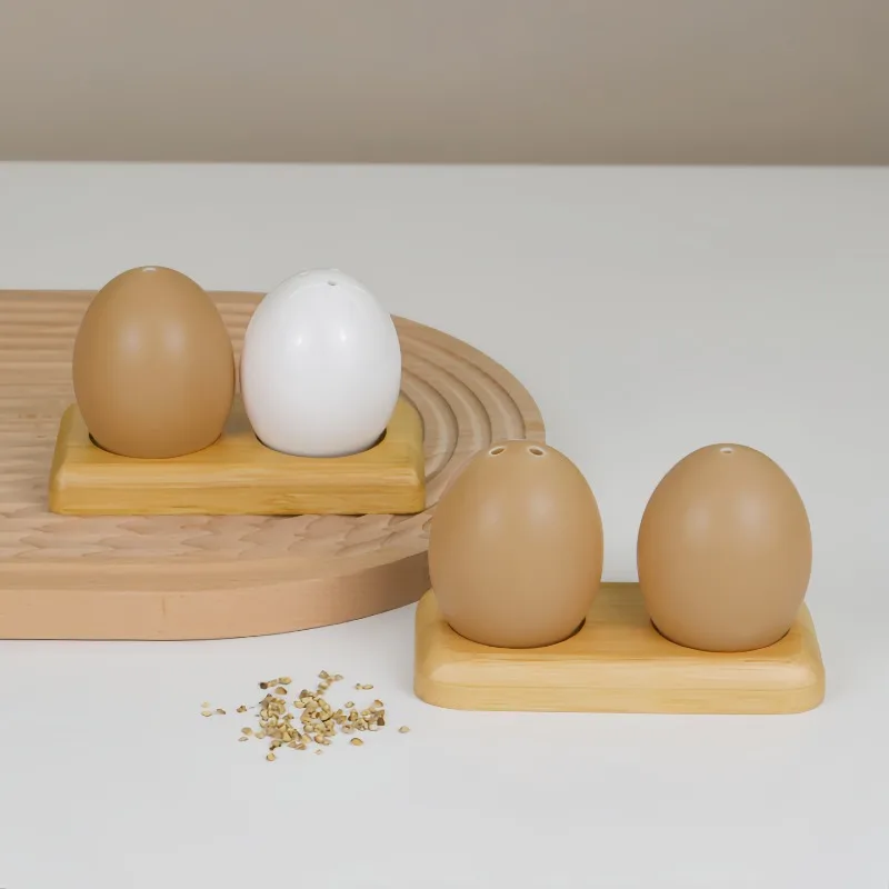 Korean Cartoon Seasoning Bottle Set Creative Egg-shaped Seasoning Bamboo Base Salt Pepper Shaker Home Kitchen MSG Storage