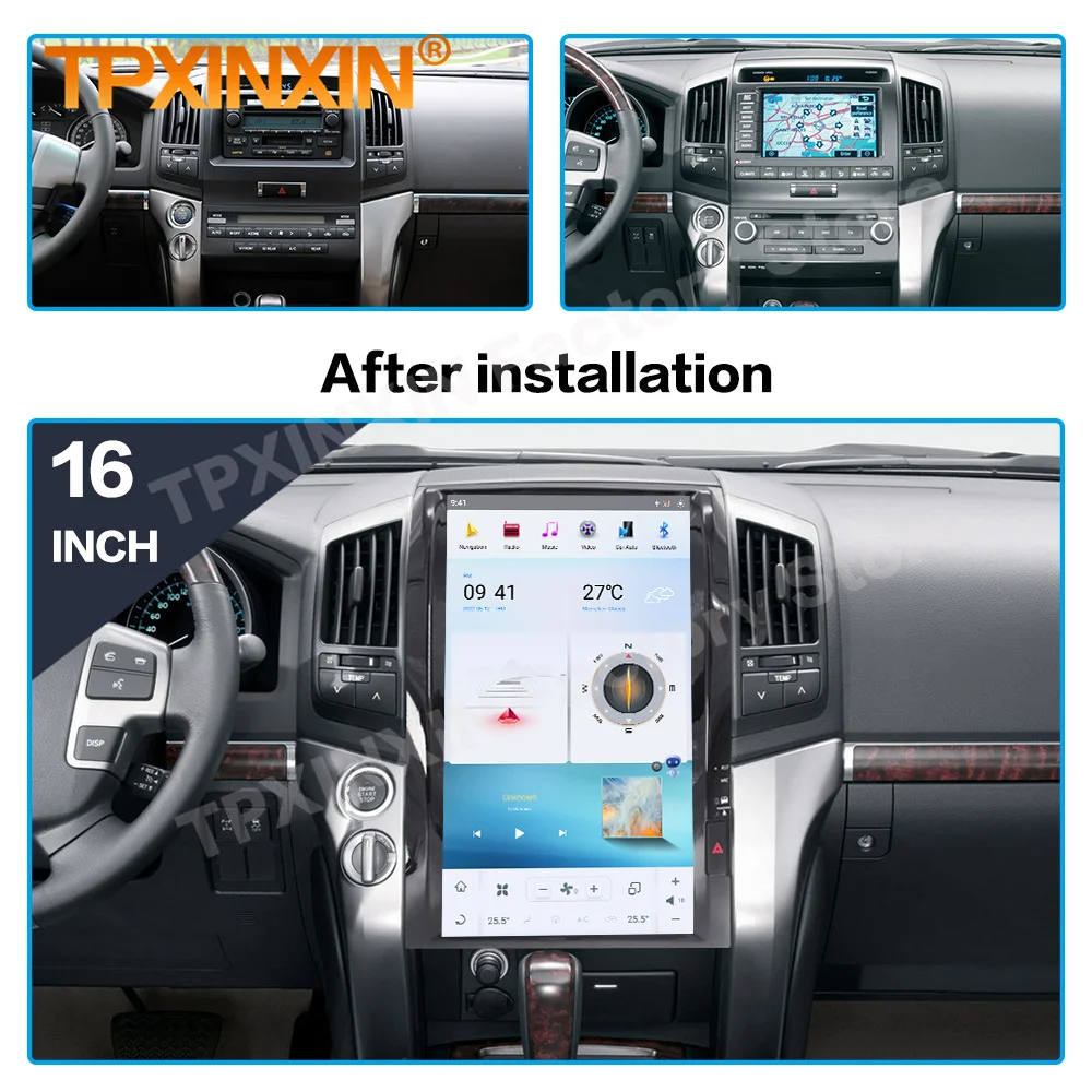 16 Inch 2 Din Android 11 Tesl- Multimedia Stereo For Toyota Land Cruiser 2008 2009 2010-2015 GPS Navi Video Player Head Unit