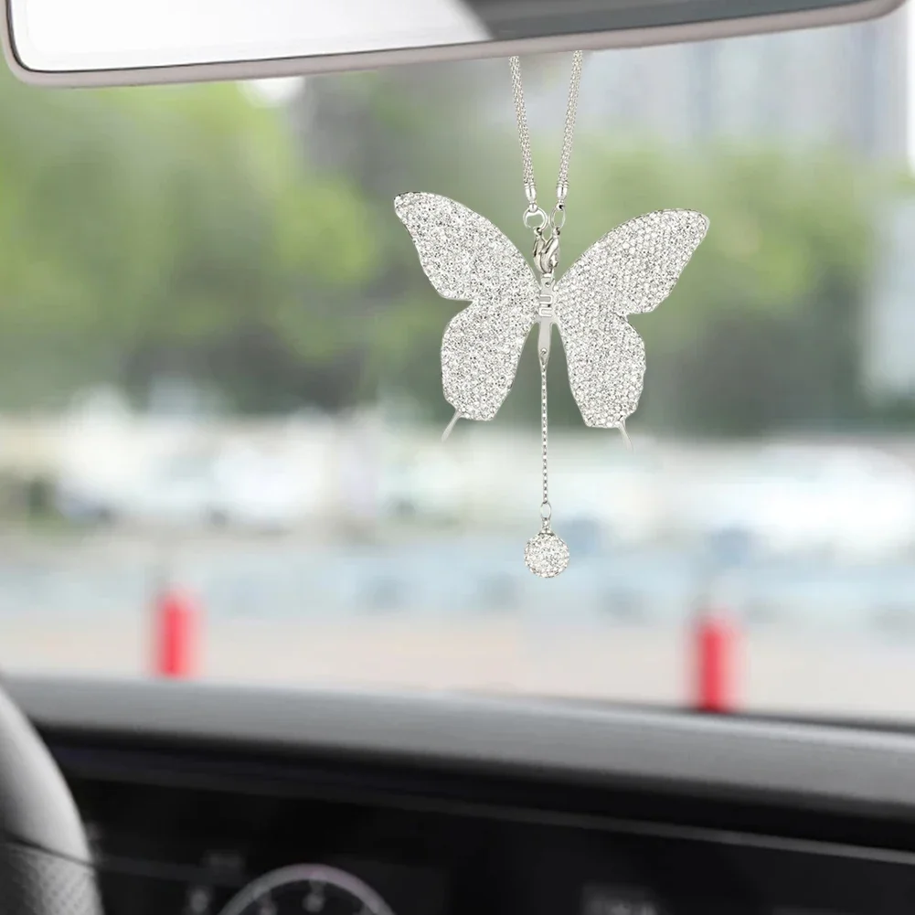 Crystal Butterfly Lucky wiszący wisiorek do wnętrza samochodu lusterko wsteczne Charms dla kobiet ozdobne akcesoria do wnętrza pojazdu — zdjęcie 5