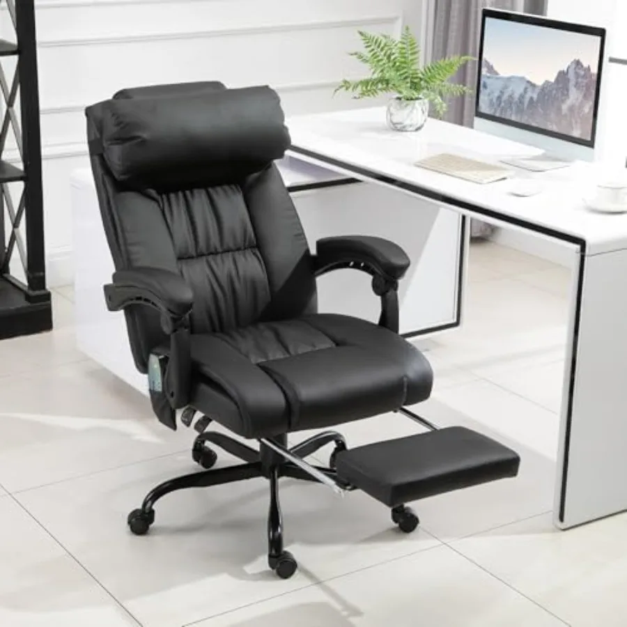 High Back Massage Office Chair for Home/Office Use, PU Leather, Black, 6 Vibration Points with Remote Control