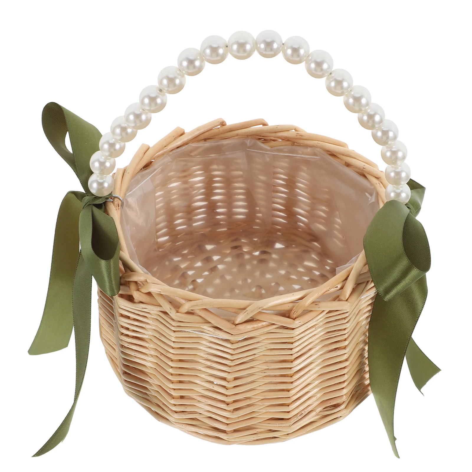 

Elegant Pearl Basket Handled Flower Girl Baskets Garden Basket for Weddings Birthdays Craftsmanship Storage