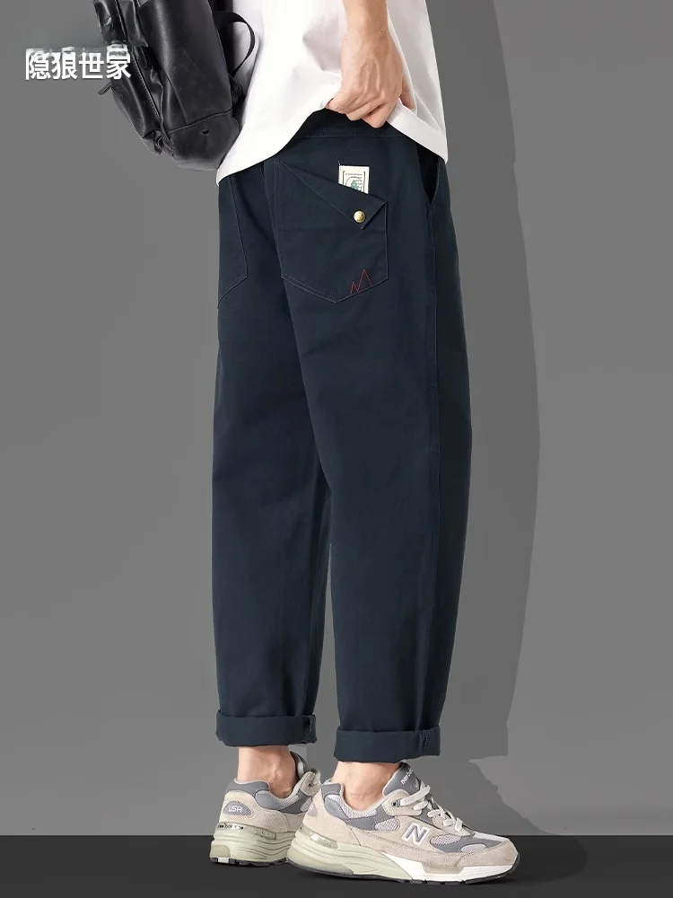 

Мужские летние тонкие американские ретро свободные прямые брюки с маленькой конусой, повседневные спортивные длинные брюки, модная рабочая одежда