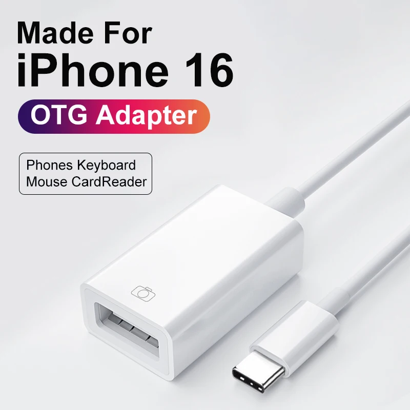 For iOS To USB OTG Converter For iPhone 16 15 14 13 12 11 Pro Max Type C Adapter Cable  For Xiaomi Samsung Huawei U Disk Camera