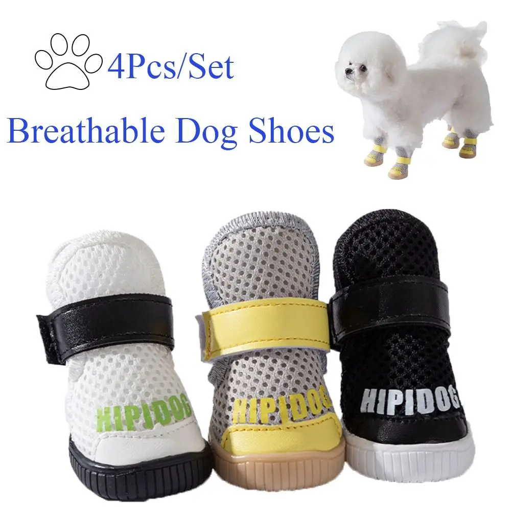 4pcs/set Pet Supplies Breathable Mesh Dog Shoes Wear-resistant Anti-drop Dogs Cats Non-Slip Boots Pet Sneakers