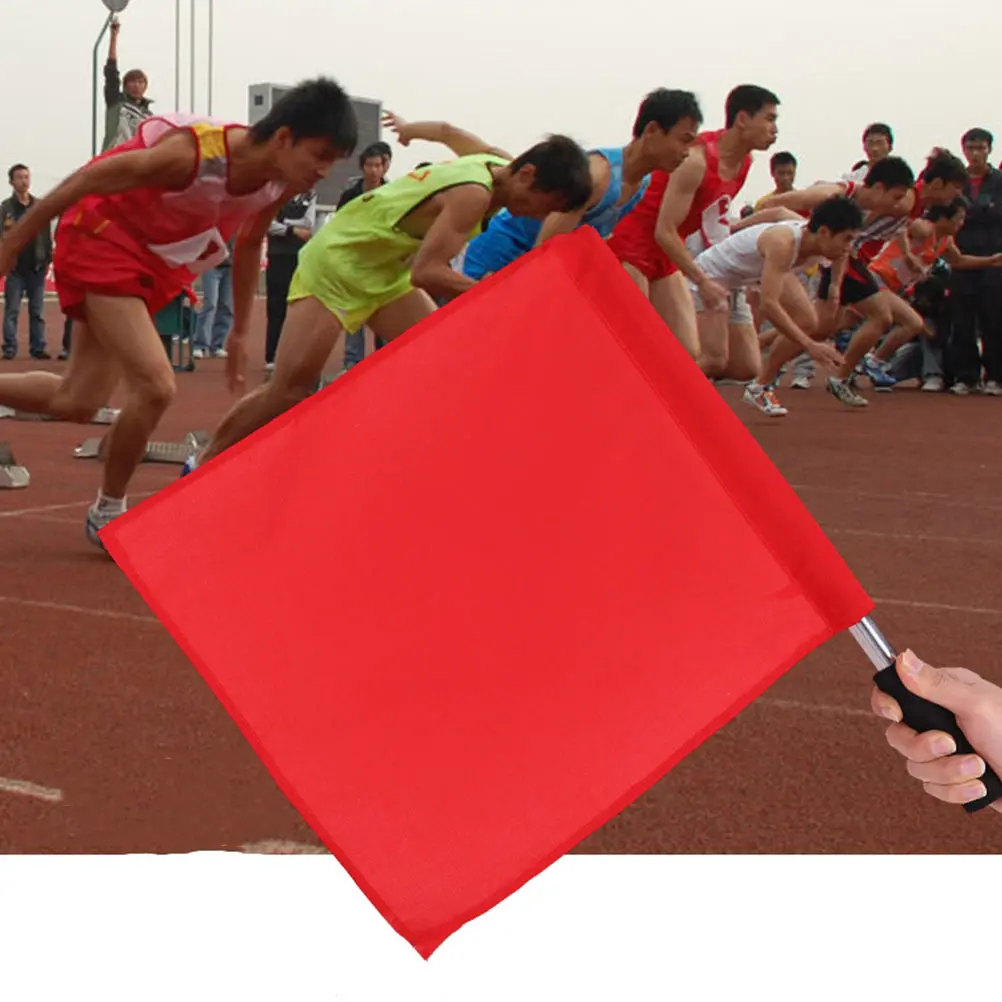 

4pcs Red for Racing Hand Waving Signal Flags Stainless Steel Pole Lightweight Flags for Sports Referee Match Hand
