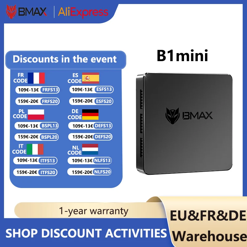 BMAX 미니 PC B1 미니 윈도우 11 프로, 마이크로 데스크탑 컴퓨터, 듀얼 밴드 와이파이 미니 PC, N4000, 8GB RAM, 128GB ROM