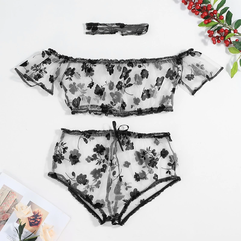 Two Piece Women's O-Neck Sexy Lace Suspender Pajama Shorts Set Casual Women's Short Sleeve Sexy Pajama Set Off-shoulders