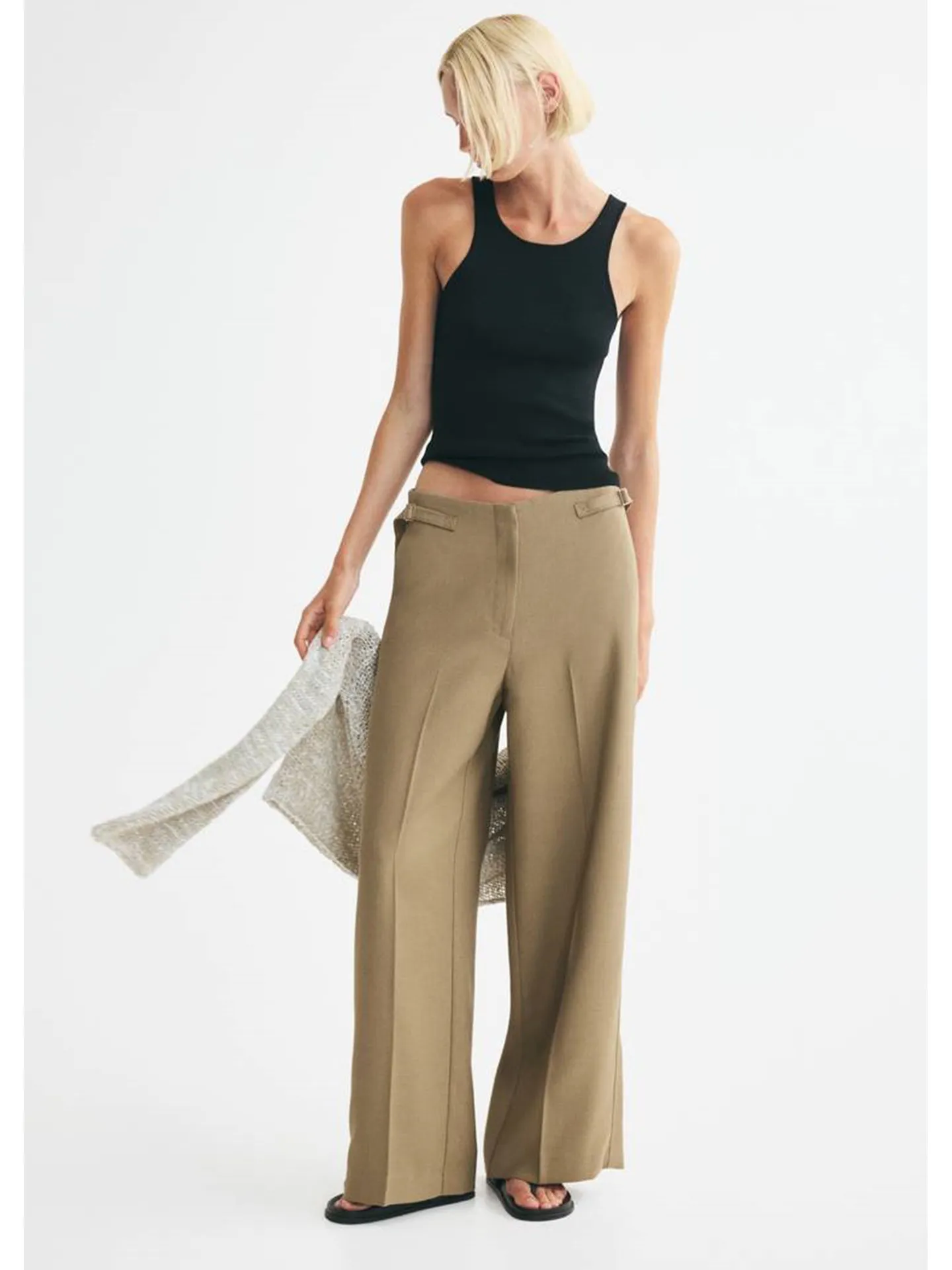 High Waist Wide Leg Pants Autumn New Style Commuter Style Invisible Hook Zipper Long Length Women's Casual Pants Polyester Fiber