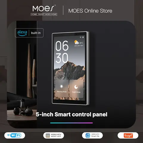MOES Tuya Wifi Smart 5-inch Touch Screen US Center Control Panel Voice Control Alexa And ZigBee Gateway Built-in Scene Control