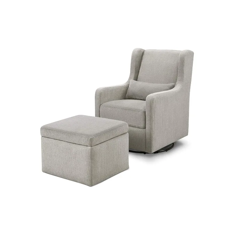 Adrian Swivel Glider with Storage Ottoman Performance Grey Linen, Water Repellent and Stain Resistant Fabric, Greenguard