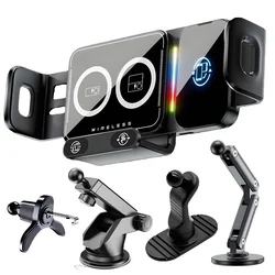 15W Car Phone Wireless Charger Holder Touch Rotate Stand for Samsung Galaxy Fold 6 5 4 3 Z Flip W23 W24 S25 Iphone 16 15 14 13