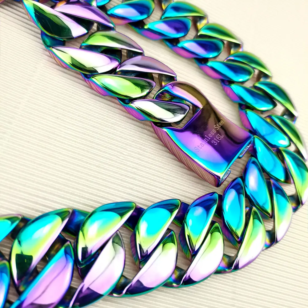 Iridescent 316L Stainless Steel All Polished 32mm Width Very Heavy 40-55cm Necklace Chain