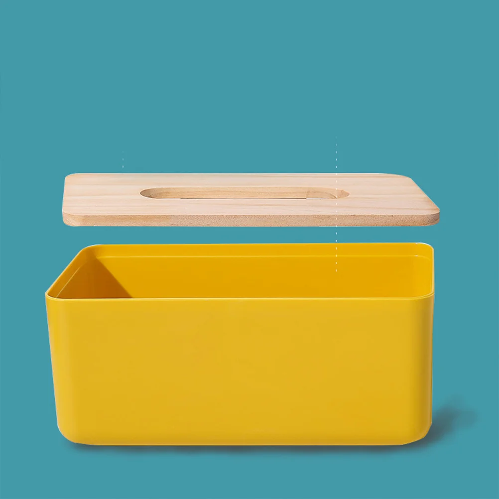 

Napkin Case Wood PP Material Removable Cover Tissue Holder Simple Rectangle Design for Home Bathroom Car Office Yellow Paper