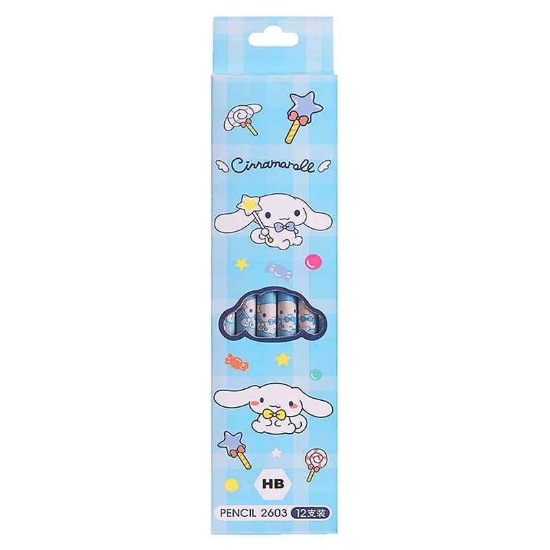 12PCS Sanrio Cartoon Pencil Cute Kuromi Cinnamoroll My Melody Student Stationery School Supplies Student Prize Pencil
