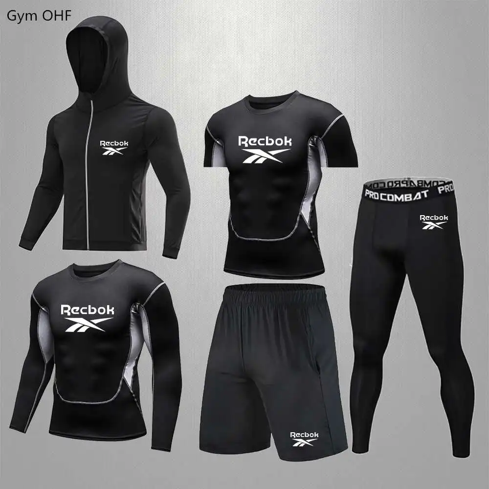 Rashguard Men\'s Running Set Gym Fitness Slow Running Quick Drying Sports Set Cycling Sports Suit Men\'s Windproof Sports Jacket