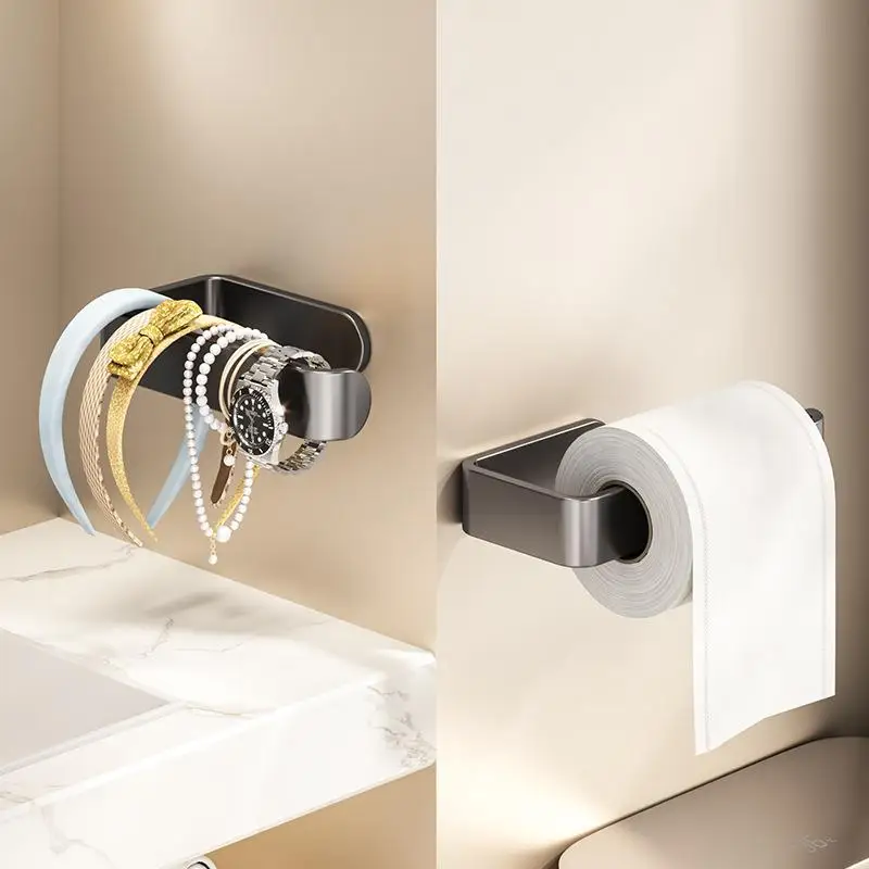(BF06)Wall Mounted Toilet Paper Holder Rustproof Thickened Plastic Storage Rack Bathroom Kitchen Toilet Accessories