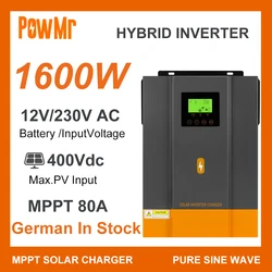 PowMr Support WIFI Module 1600W 12V MPPT 80A Solar Charger 230V AC with 400VDC Max PV Solar Panel Pure Sine Wave Hybrid Inverter