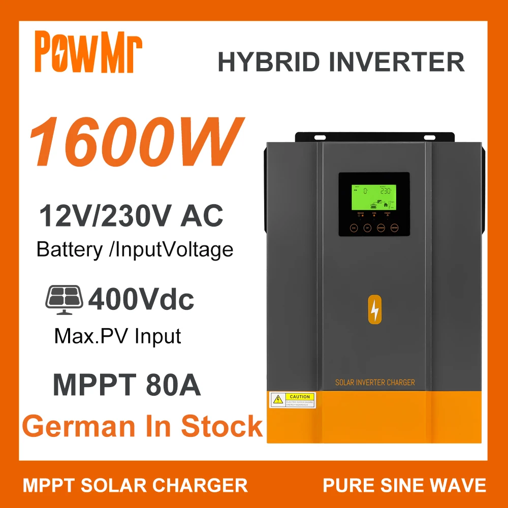 powmr carregador solar com inversor hibrido de onda senoidal pura suporte modulo wifi 1600w 12v mppt 80a 230v ac 400vdc painel pv max 01