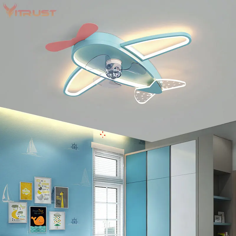 Creative Plane Ceiling Fan With LED Light for Kids Children Room LED Ceiling Fans Dimmable Remote Control for Children Bedroom