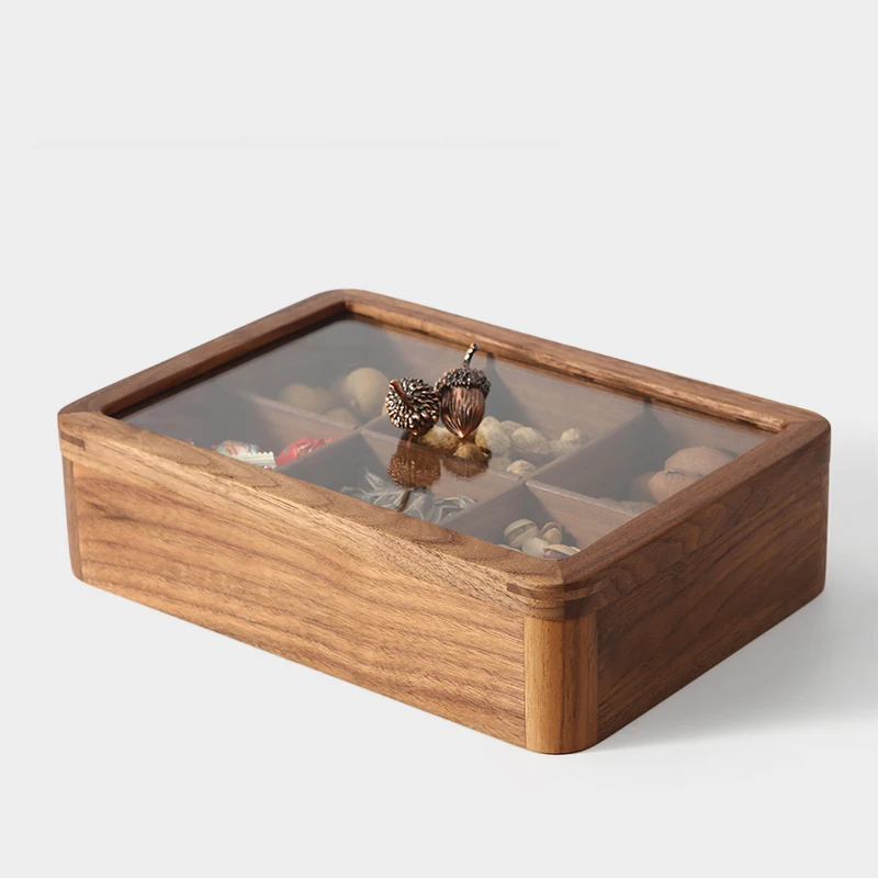 North American Black Walnut Fruit Box Living Room Coffee Table Home High-end Exquisite Lattice Solid Wood Fruit Bowl Decoration