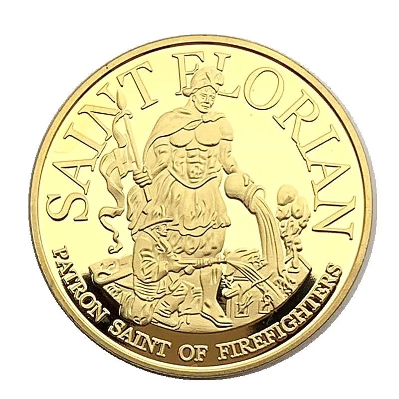 Customized Fire Gold Coin with Gold Plated Commemorative Coin for Saint Florian Firefighter Guardian, USA