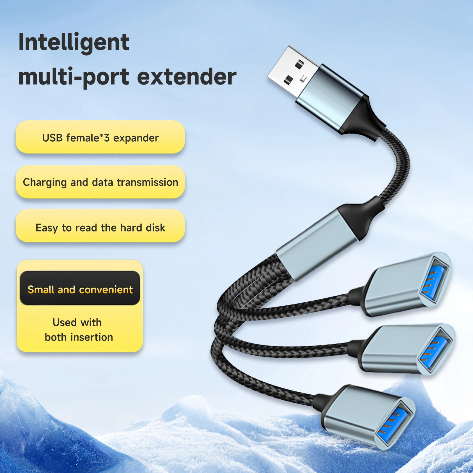 USB-Splitter 1 zu 3 USB-A-Hub 3-Port-USB-Verlängerungskabel Multi-USB-Anschluss-Erweiterung für Auto Laptop PC Handy Aufladen USB-Stick Maus