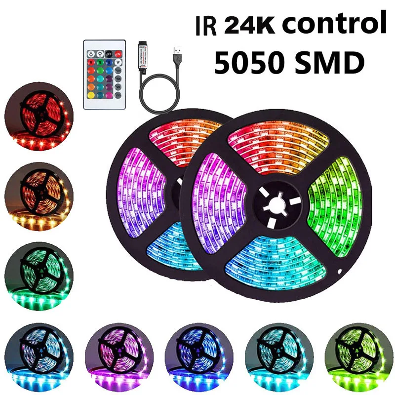 USB RGB LED 스트립 라이트 SMD 5050 원격/블루투스 APP 제어 유연한 테이프 다이오드 리본 TV 배경 거실 침실