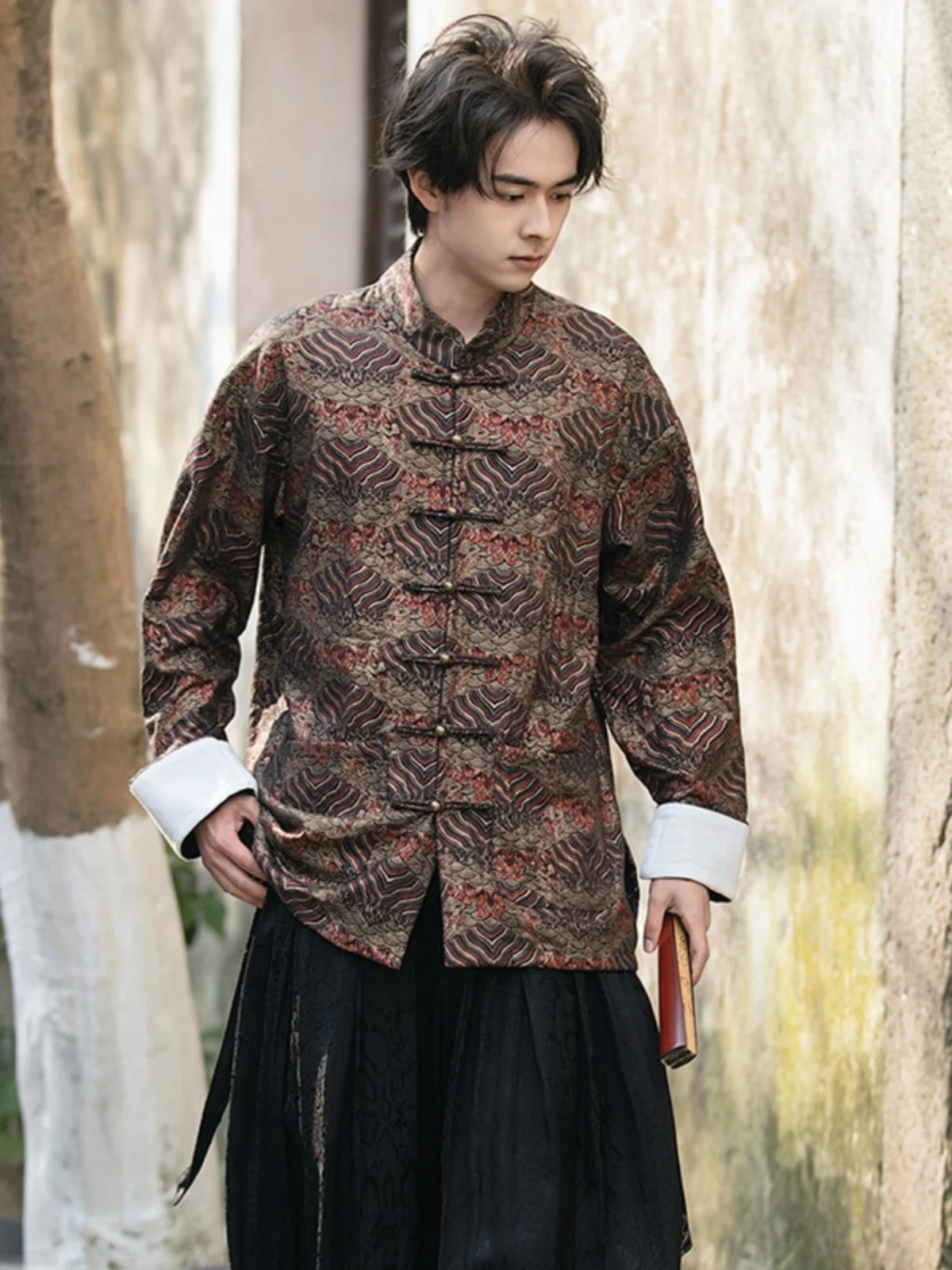 

New Chinese Sle Men's Jaet Stand Collar Spring Autumn Loose Print Tang Costume Sle National Trend Button Long Sve Coat