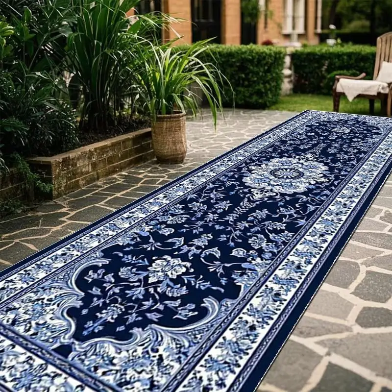 Deep Blue Persian Floral Runner Rug Classic Medallion Design Indoor Floor Mat For Hallway Entryway Home Decor Accent