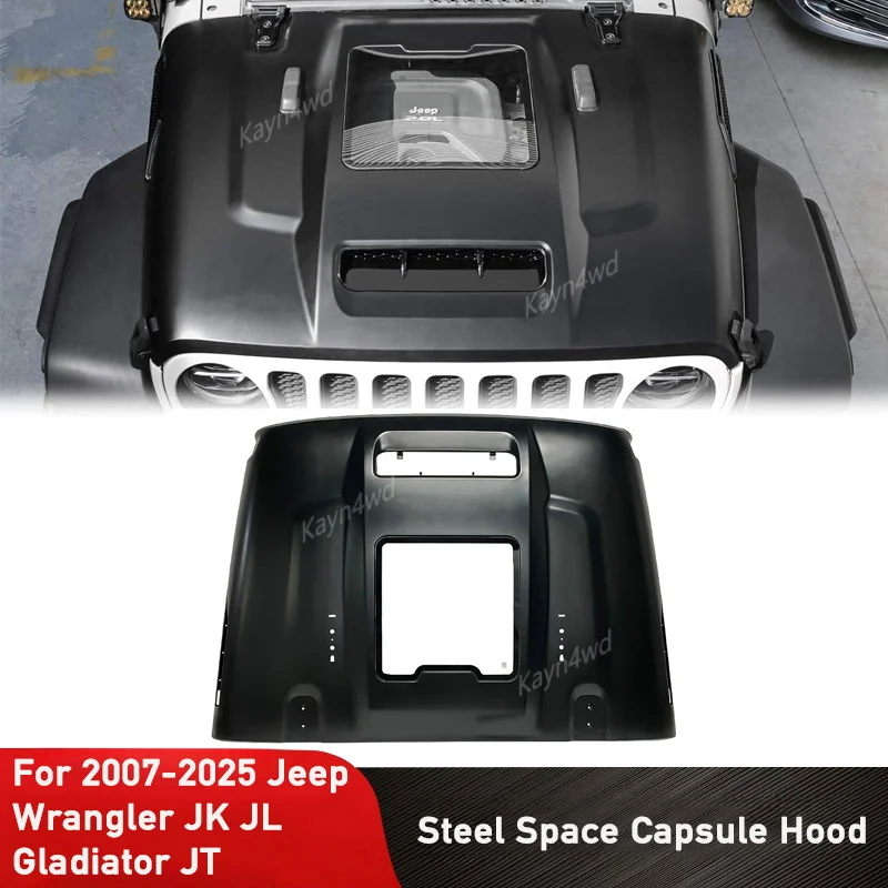 Off Road 4x4 Accessories Steel Space Capsule Hood Transparent Heat Dispersion Bonnet For 2007+ Jeep Wrangler JK JL&Gladiator JT