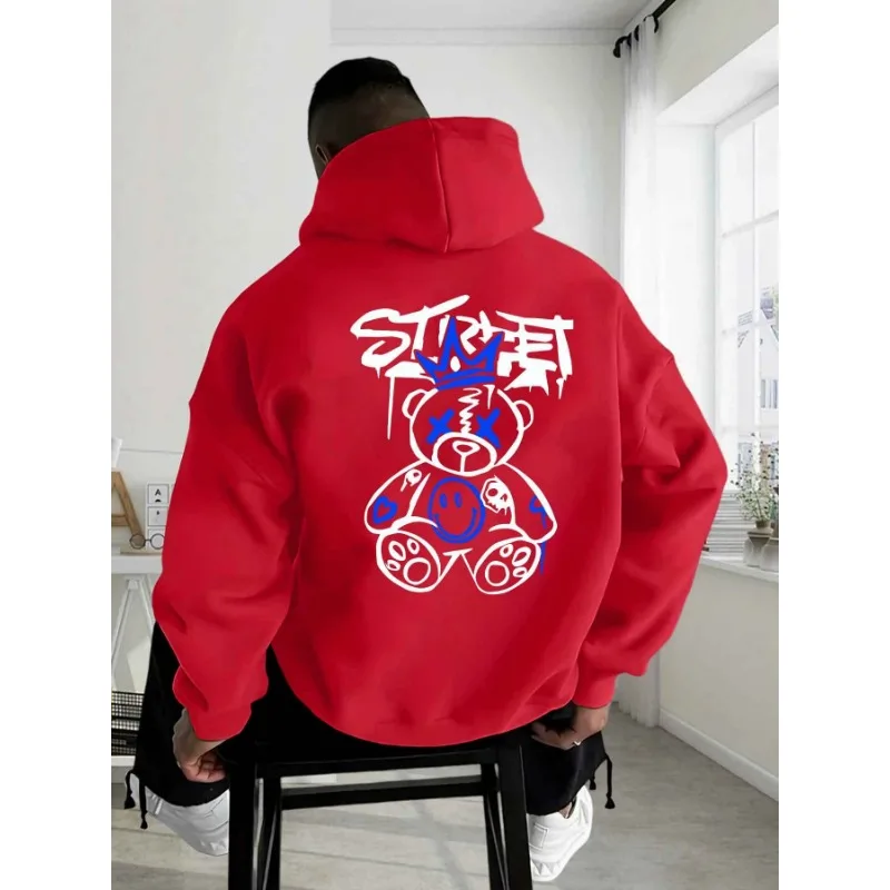 2026 Fashion Autumn Men's New Small Bear Letter Printed Micro Elastic Comfortable Hoodie Outdoor Urban Versatile Clothing