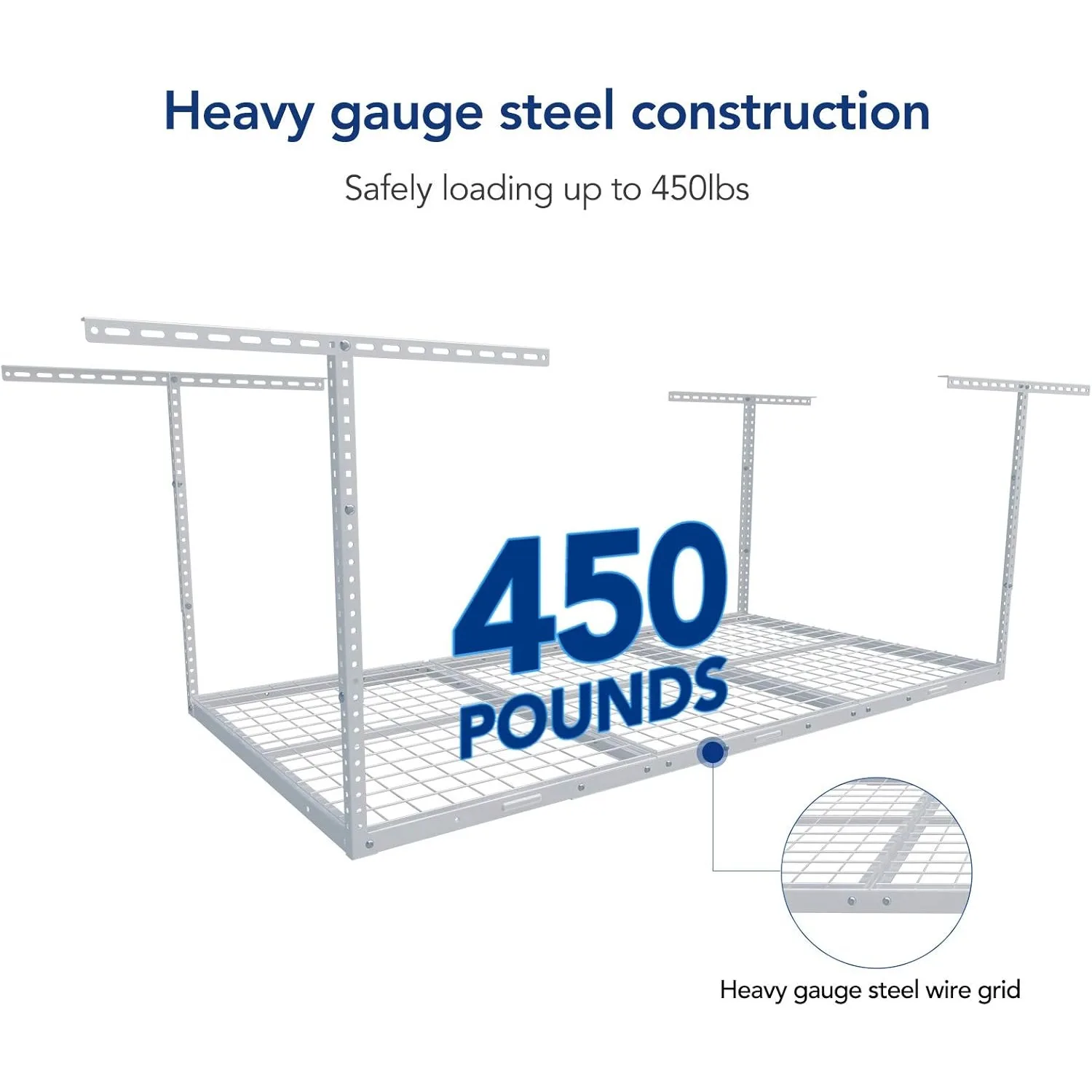 4x6 Overhead Garage Storage Adjustable Ceiling Rack 72" Length x 48" Width x 40" Height, 450lbs Weight Capacity, White