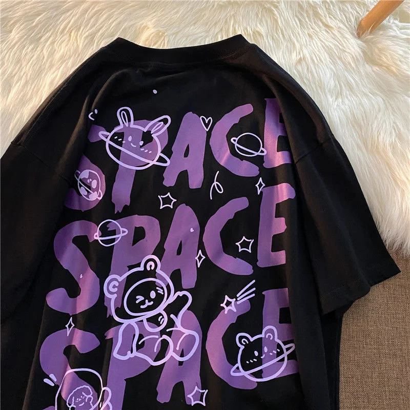 Tops con estampado de oso para mujer, camiseta Harajuku de gran tamaño, camiseta Kawaii para mujer, ropa informal holgada de manga corta, ropa de calle 2022