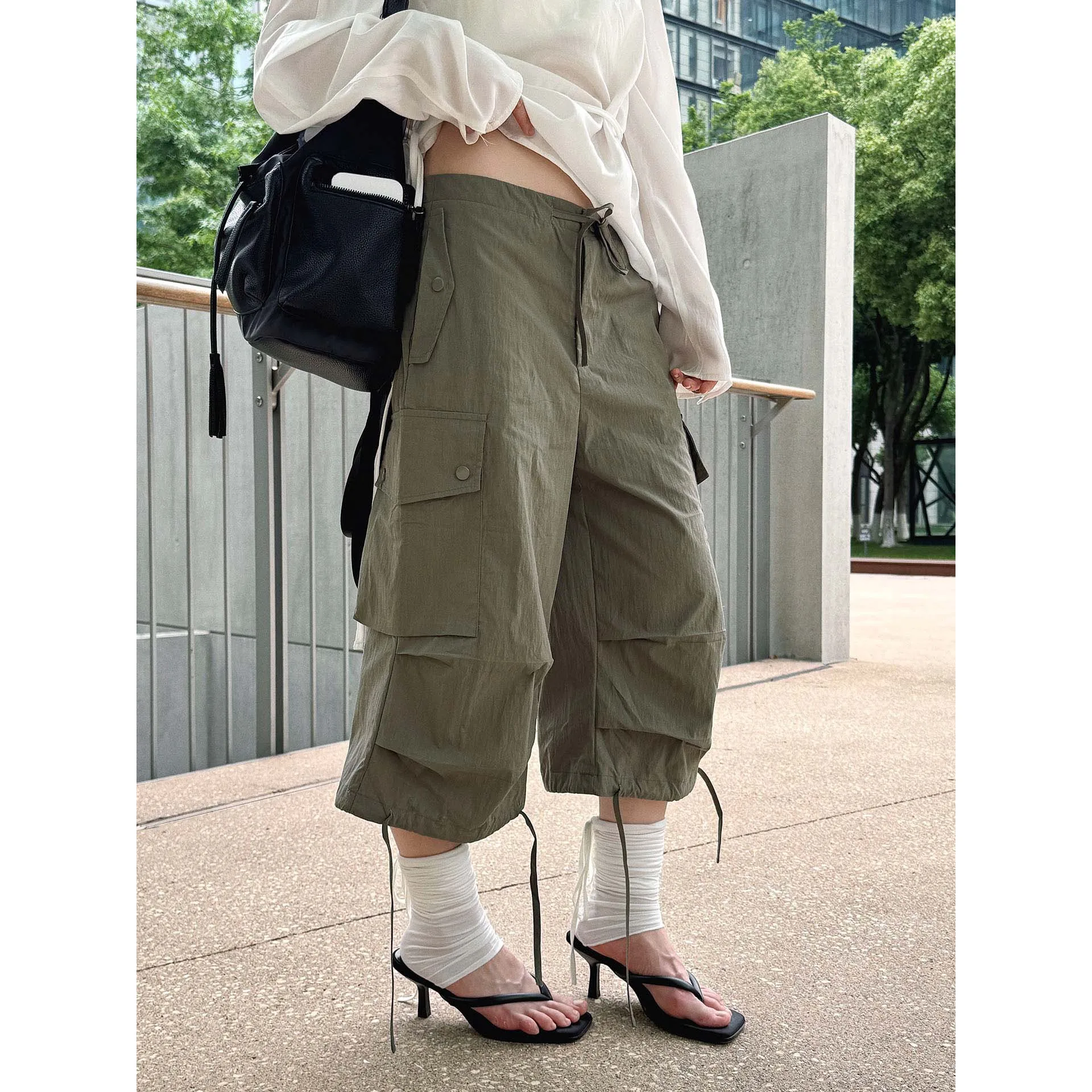 FANAN 2026 Summer New Korean Style Women's Workwear Casual Pants With Large Side Pockets Loose Straight Mid-Length Pants