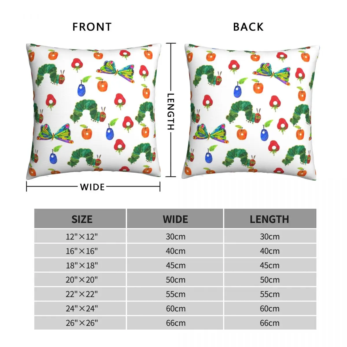 Very Hungry Caterpillar Square Pillowcase Polyester Linen Velvet Creative Zip Decorative Car Cushion Cover 18